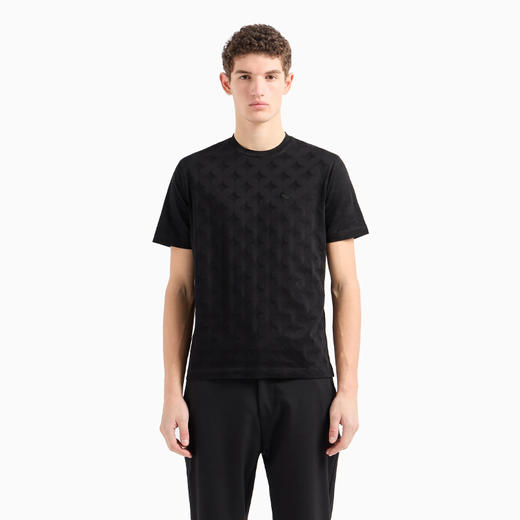 EMPORIO ARMANI 阿玛尼 通体提花图案图案平纹针织圆领短袖 T 恤 黑色 3D1T7S 1JGMZ 0999 商品图1