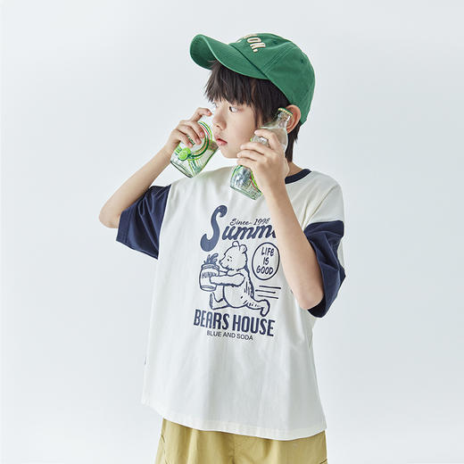 蓝汽水 844B24420 拼色短袖T恤 商品图3