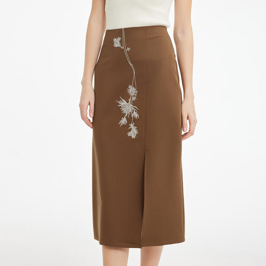 PF506斯尔丽2024新款侧开叉高级感高腰国风绣花优雅气质轻奢百搭半裙 商品图2