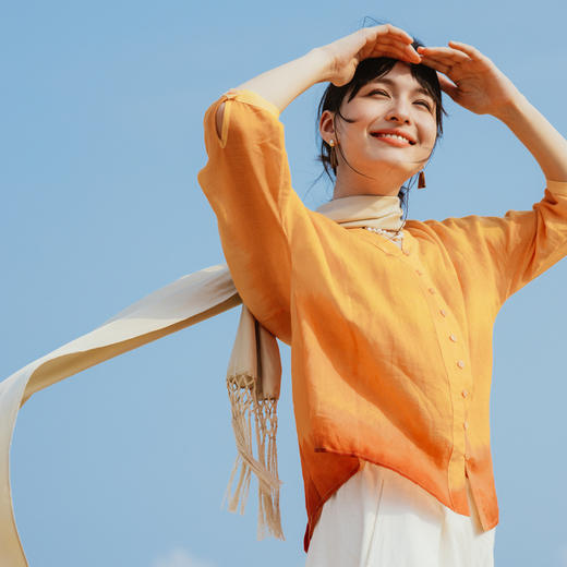 * 绽放旅行女装318朵/原创晚霞色亚麻宽松清凉夏季旅游穿搭衬衫 商品图0