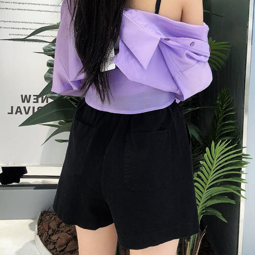 2-9GD松紧腰抽绳侧边小标休闲短裤40325（黑白） 夏季 401362032105 商品图3