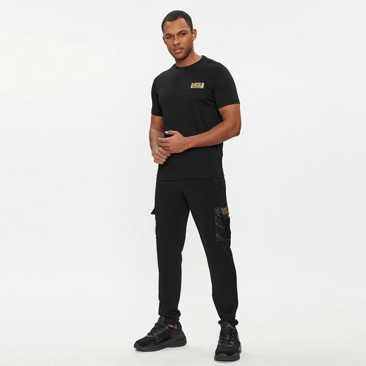 EMPORIO ARMANI EA7 阿玛尼 男士 EA7 徽标印花棉质圆领短袖T恤 黑色 3DPT07 PJM9Z 1200 商品图3