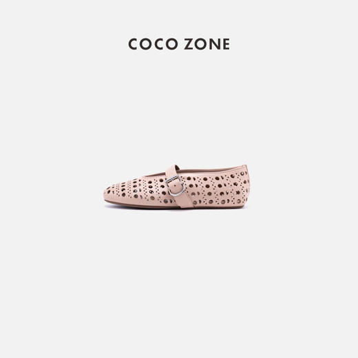 COCO ZONE2024夏季浅口一字带单鞋时尚镂空百搭平底鞋CC2B0881 商品图0