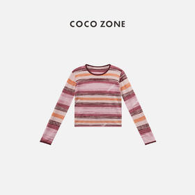 COCO ZONE"蜜桃糖”夏季圆领百搭撞色针织衫高级感条纹休闲长袖上衣CC1B1171