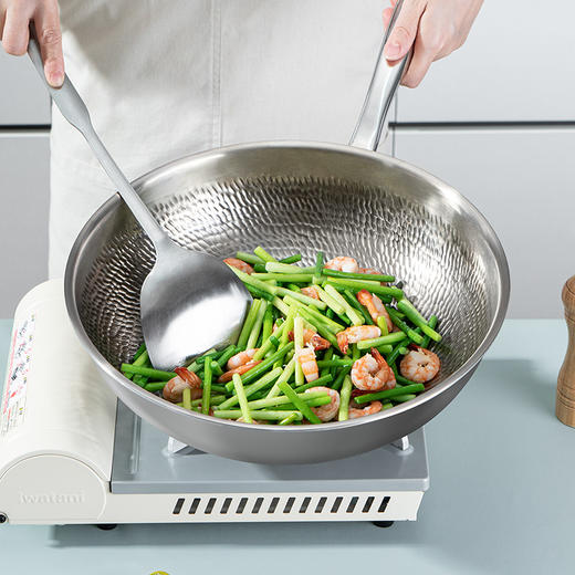 德铂纯钛不粘炒锅不锈钢炒锅家用平底炒菜锅燃气灶电磁炉钛锅32cm 商品图3