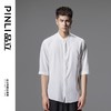 PINLI品立秋季新款纯色立领中袖衬衫男士免烫休闲五分袖衬衣GD242213296 商品缩略图0