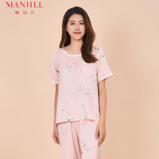 【商场同款】熳洁儿 夏季女士家居服清凉冰雪丝套头短袖七分裤套装24203120 商品图0