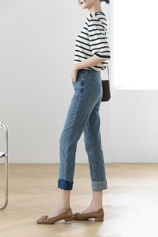 火桐hooton 翻边拼接莱赛尔法棍裤 商品图4