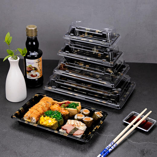 喇叭花日式印花长方形寿司盒一次性刺身熟食外卖打包盒餐盒塑料盒整箱 商品图4