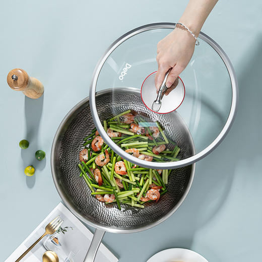 德铂纯钛不粘炒锅不锈钢炒锅家用平底炒菜锅燃气灶电磁炉钛锅32cm 商品图5