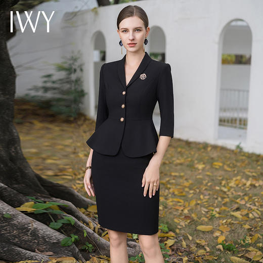 IWY/高端黑色西装半裙职业女裙套装西装裙夏七分袖气质优雅CS1984 商品图1