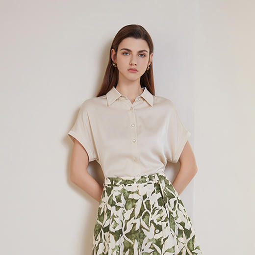 【桑蚕丝短袖衬衫】24年春夏女士新品薄款纯色雪纺真丝上衣 商品图2