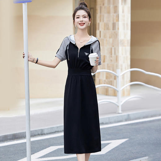 时尚气质收腰显瘦，卫衣长裙休闲连帽连衣裙HR-QXG205 商品图2