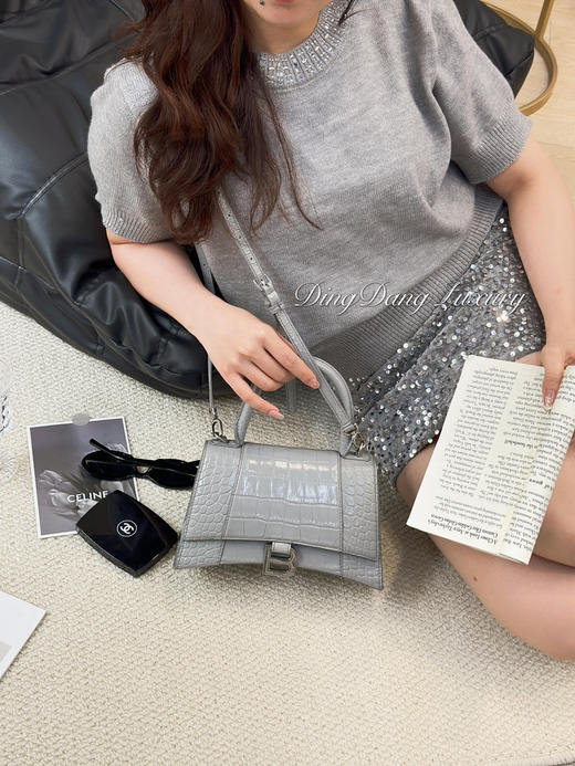 巴黎世家 hourglass 灰色 鳄鱼纹牛皮 S号 沙漏包 商品图1