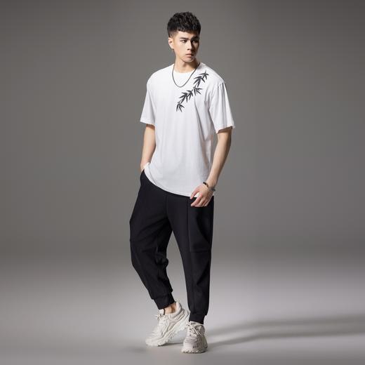 PINLI品立2024夏季新款中国风短袖T恤男士国潮竹叶贴布绣休闲体恤BG242111055 商品图4