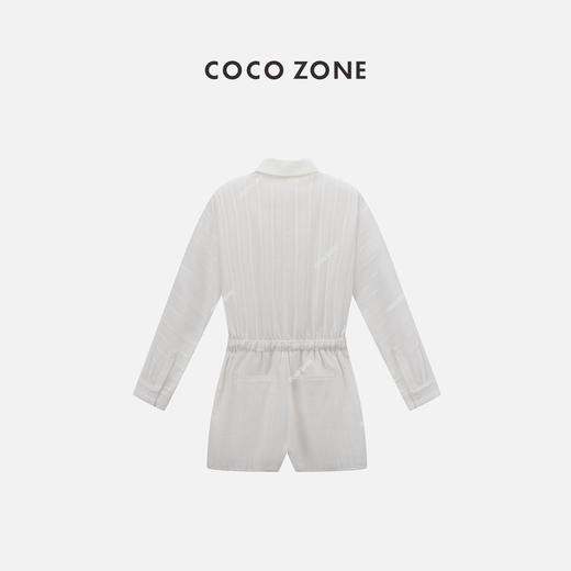 COCO ZONE "月下白茶“女士连体衣裤夏季翻领抽绳收腰气质衬衣连短裤CC2B0731 商品图1