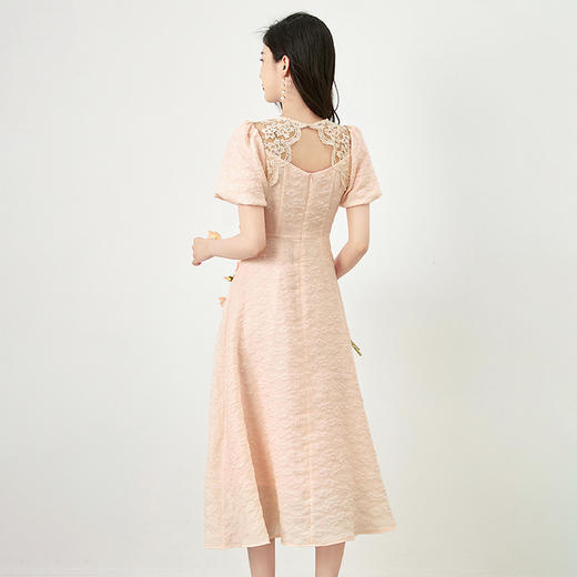 法式浪漫轻奢精致时髦，收腰钉钻短袖提花连衣裙WLZD- 2415101 商品图1