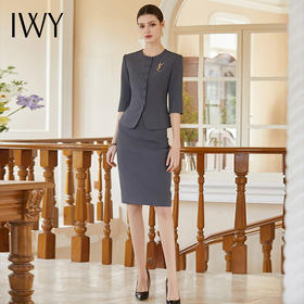 IWY/灰色西装半裙女夏季薄款职业女裙套装夏季酒店接待工作服CS1975