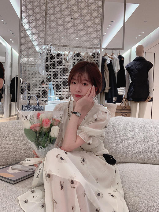  金蘑菇菇【水墨丹青】 夏日清冷感V领设计感收腰显瘦连衣裙 商品图2