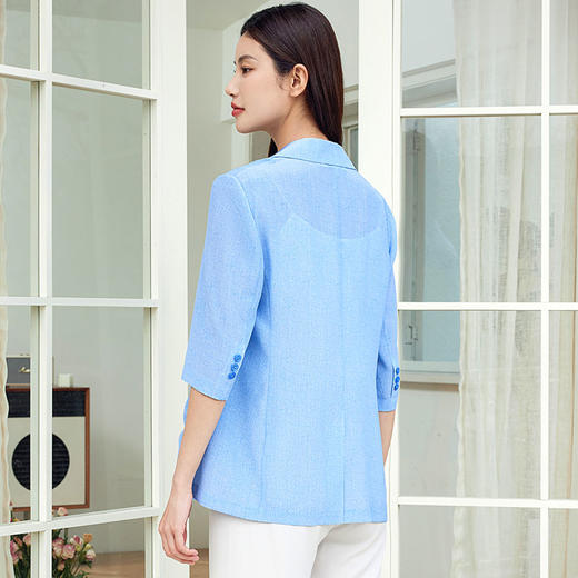 玳莎牛仔印花双绉真丝西装女夏季通勤简约时尚一粒扣外套  EB37202 商品图3