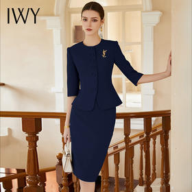 IWY/藏青色西装半裙女气质售楼部接待工作服七分袖职业女裙套装olCS1975