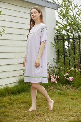 【满2件/99元】【秀黛】女撞色休闲短袖裙女士夏季睡裙家居服L2551082T【门店同款】