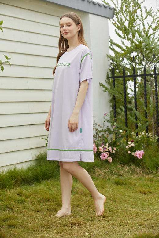 【满2件/99元】【秀黛】女撞色休闲短袖裙女士夏季睡裙家居服L2551082T【门店同款】 商品图0
