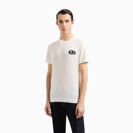 【一】EMPORIO ARMANI 阿玛尼 男士徽标凸纹刺绣莱赛尔纤维混纺平纹针织圆领短袖T恤 白色 8N1TF5 1JUVZ 0101 商品图1