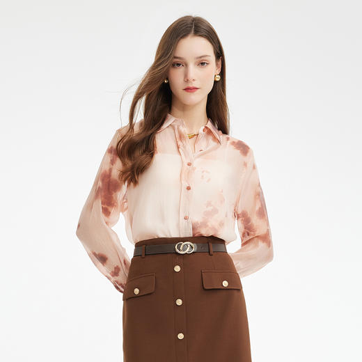 PF261斯尔丽2024新款时尚气质衬衫女翻领晕染印花高级感通勤气质上衣 商品图0