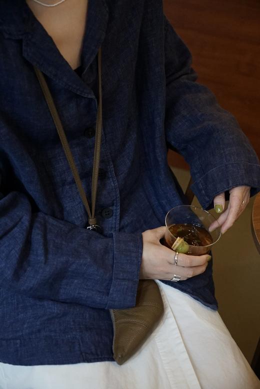 ALBUM DI FAMIGLIA 蓝染亚麻宽松西装外套 商品图0