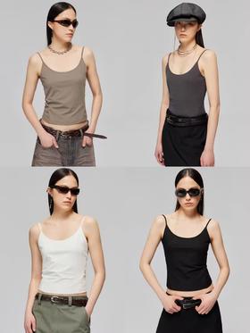 Simple Project/Y2426/混纺弹力针织深U领紧身短款吊带
