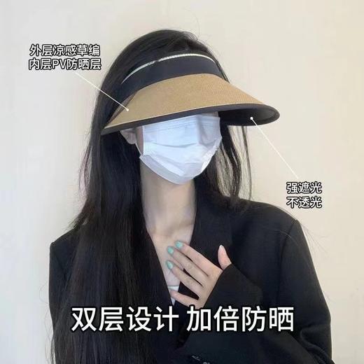 【轻盈透气凉爽！拉菲草空顶帽！】时尚旅行休闲度假草编拉菲草防晒帽，可折叠收纳，pv防晒层大帽檐显脸小，轻盈空顶透气凉爽！防晒防紫外线！女夏季编织草帽遮阳帽｜五一出游空旅行度假海边休闲散步运动防晒太阳帽 商品图3