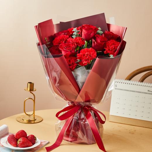 【母亲节】恩逾慈母 红康乃馨玫瑰花束 商品图2