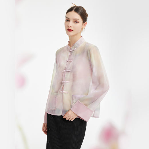 RE2A4斯尔丽2024新款晕染通透纱新式国风盘扣上衣含配色吊带衫百搭显瘦 商品图2