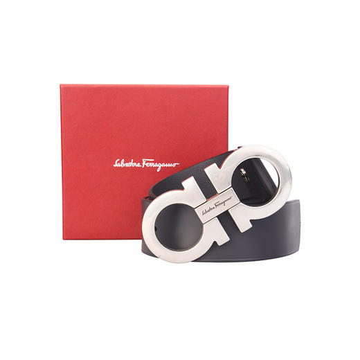Salvatore Ferragamo 菲拉格慕 4.5cm宽做旧银扣黑色男士腰带 99181 商品图0