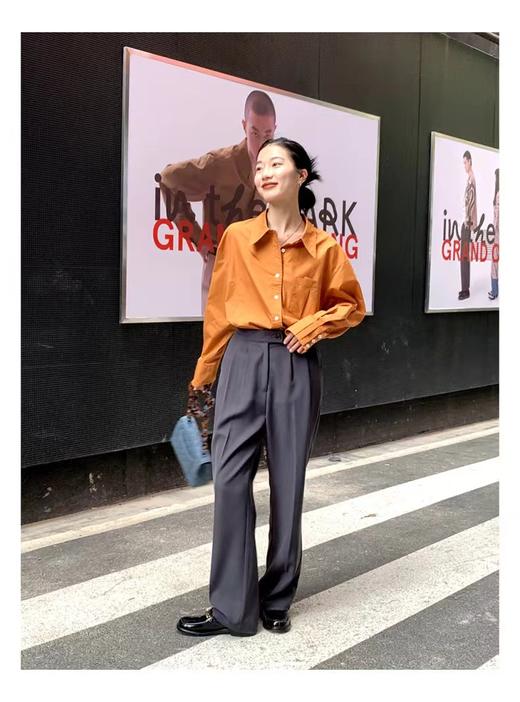 好看的哦~橘橙色中长衬衫小衫上衣-喜出 商品图1