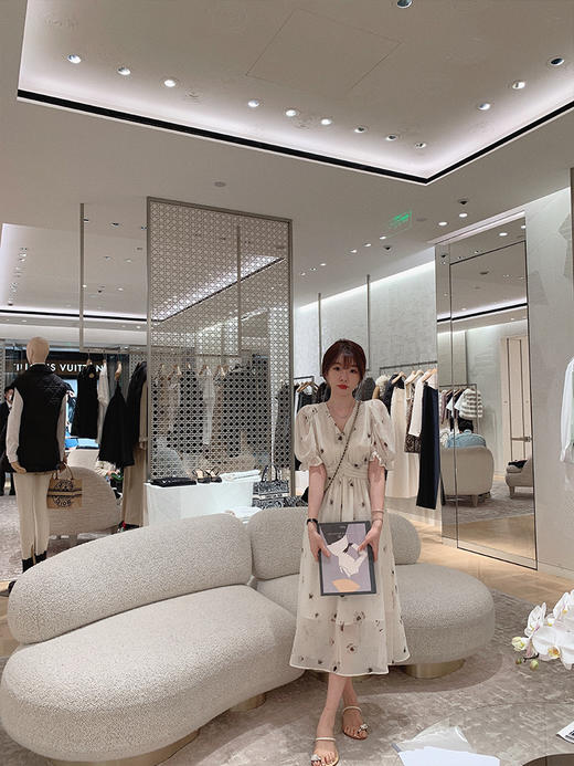  金蘑菇菇【水墨丹青】 夏日清冷感V领设计感收腰显瘦连衣裙 商品图4