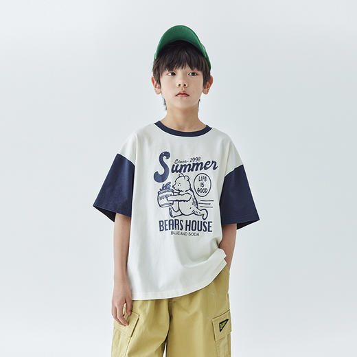 蓝汽水 844B24420 拼色短袖T恤 商品图1