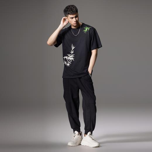 PINLI品立夏季新款中国风竹叶刺绣短袖T恤男士国潮贴布绣体恤BG242111047 商品图4