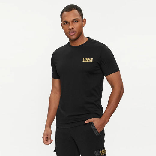 EMPORIO ARMANI EA7 阿玛尼 男士 EA7 徽标印花棉质圆领短袖T恤 黑色 3DPT07 PJM9Z 1200 商品图1