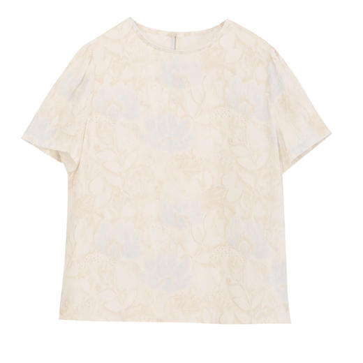 玳莎冠乐绉真丝小衫女2024夏季新款圆领印花提花设计感桑蚕丝上衣  EB31108 商品图4