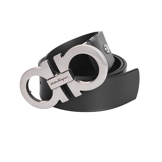 Salvatore Ferragamo 菲拉格慕 4.5cm宽做旧银扣黑色男士腰带 99181 商品图3