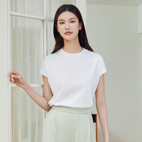 玳莎小盖袖圆领T恤女2024年夏季新款通勤上班纯色简约内搭棉上衣  EB32102
