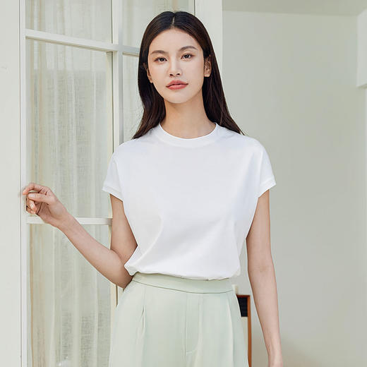 玳莎小盖袖圆领T恤女2024年夏季新款通勤上班纯色简约内搭棉上衣  EB32102 商品图0