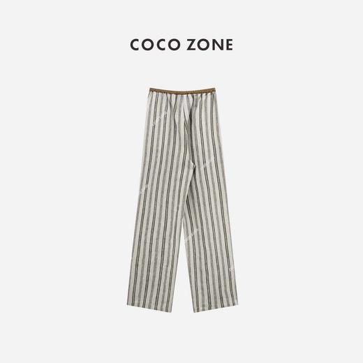 COCO ZONE100亚麻夏季条纹百搭休闲裤撞色松紧腰直筒裤CC1B0648 商品图1