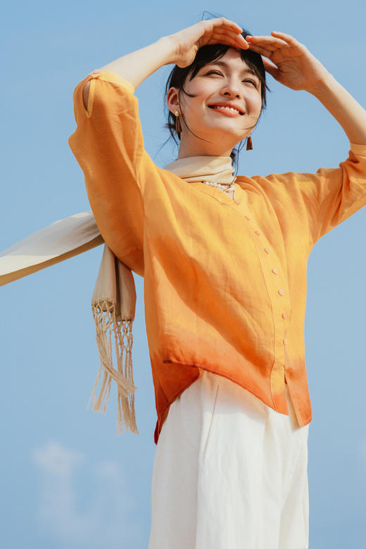 * 绽放旅行女装318朵/原创晚霞色亚麻宽松清凉夏季旅游穿搭衬衫 商品图5