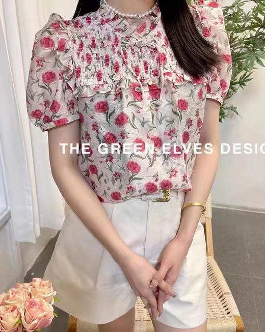 好看的哦~81916玫瑰花盘扣小衫-喜出 商品图0