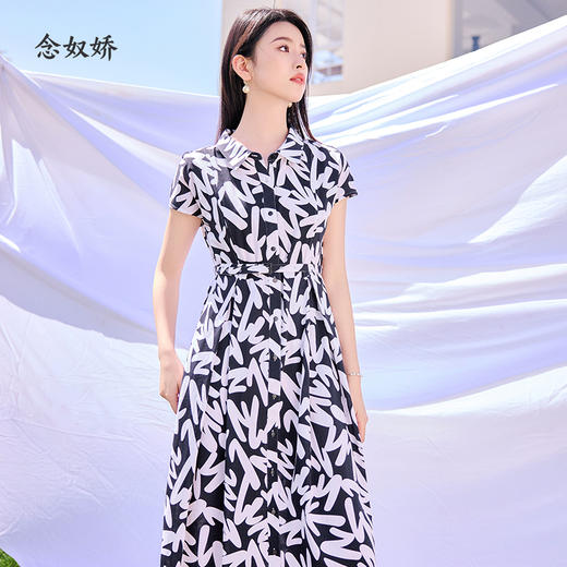 【商场同款】CND4597 “艺术家连衣裙 ”轻薄纯棉 衬衫领几何线条连衣裙 收腰显瘦 中长款了连衣裙 商品图0