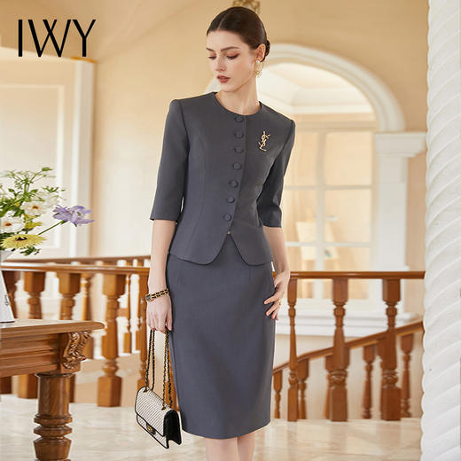 IWY/灰色西装半裙女夏季薄款职业女裙套装夏季酒店接待工作服CS1975 商品图2
