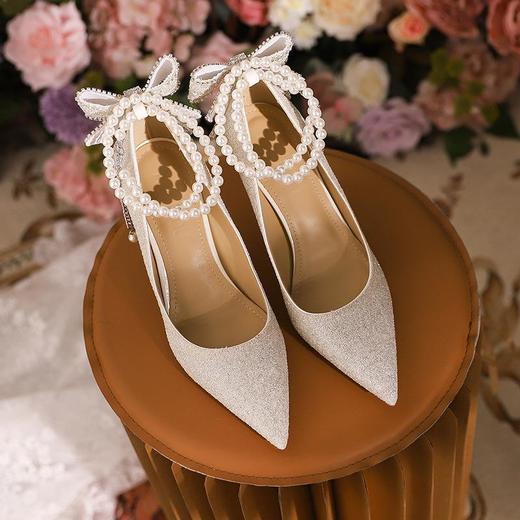 【美炸！窈窕仙女高跟鞋】高跟鞋婚鞋宴会鞋女2024气质细跟性感伴娘尖头小香风米白大码单鞋 商品图3